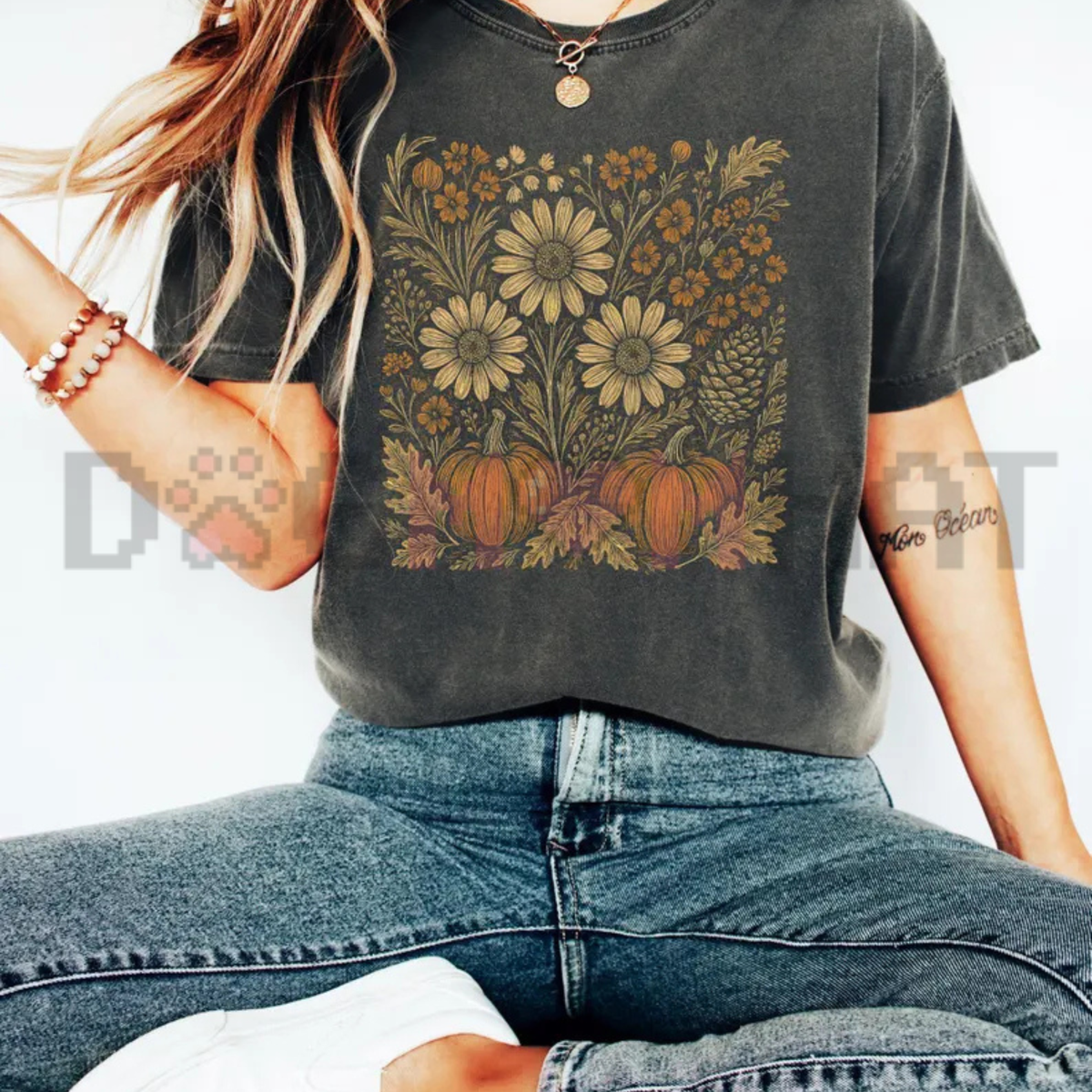 Comfort Colors® Pumpkin Sunflower Floral Fall Print Shirt – Autumn Seasonal Flower Tee