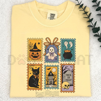 Halloween Cute Ghost Pumpkin Cat Shirt – Retro Ghost Tee, Spooky Cute Fall Outfit, Vintage Halloween Cat Shirt