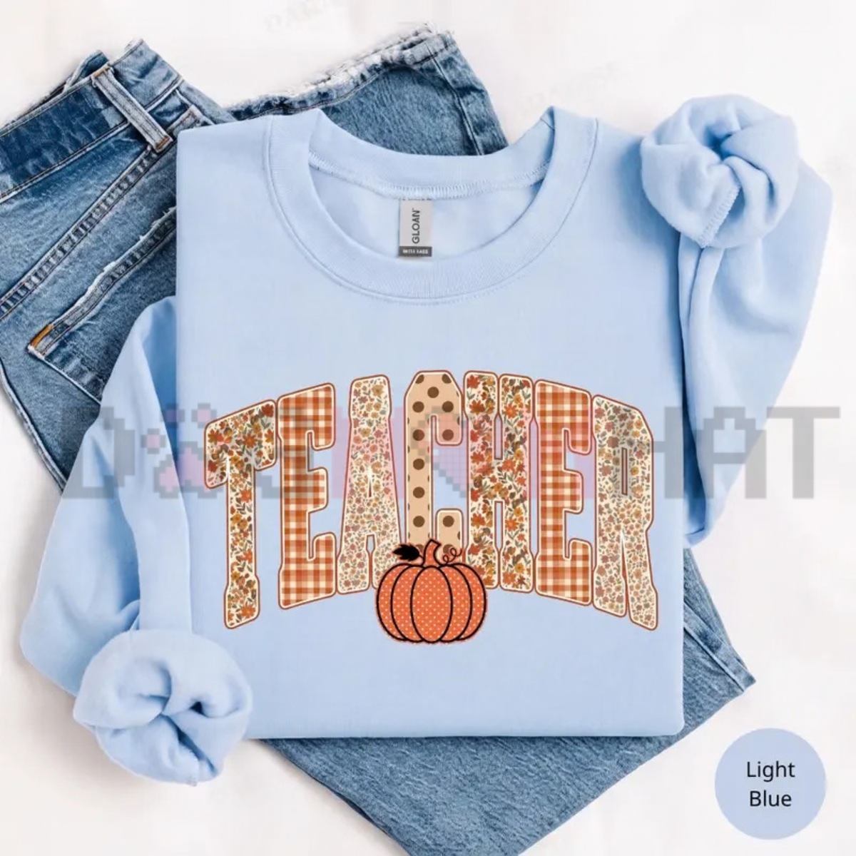 Retro Pumpkin Gingham Fall Teacher Graphic T-Shirt