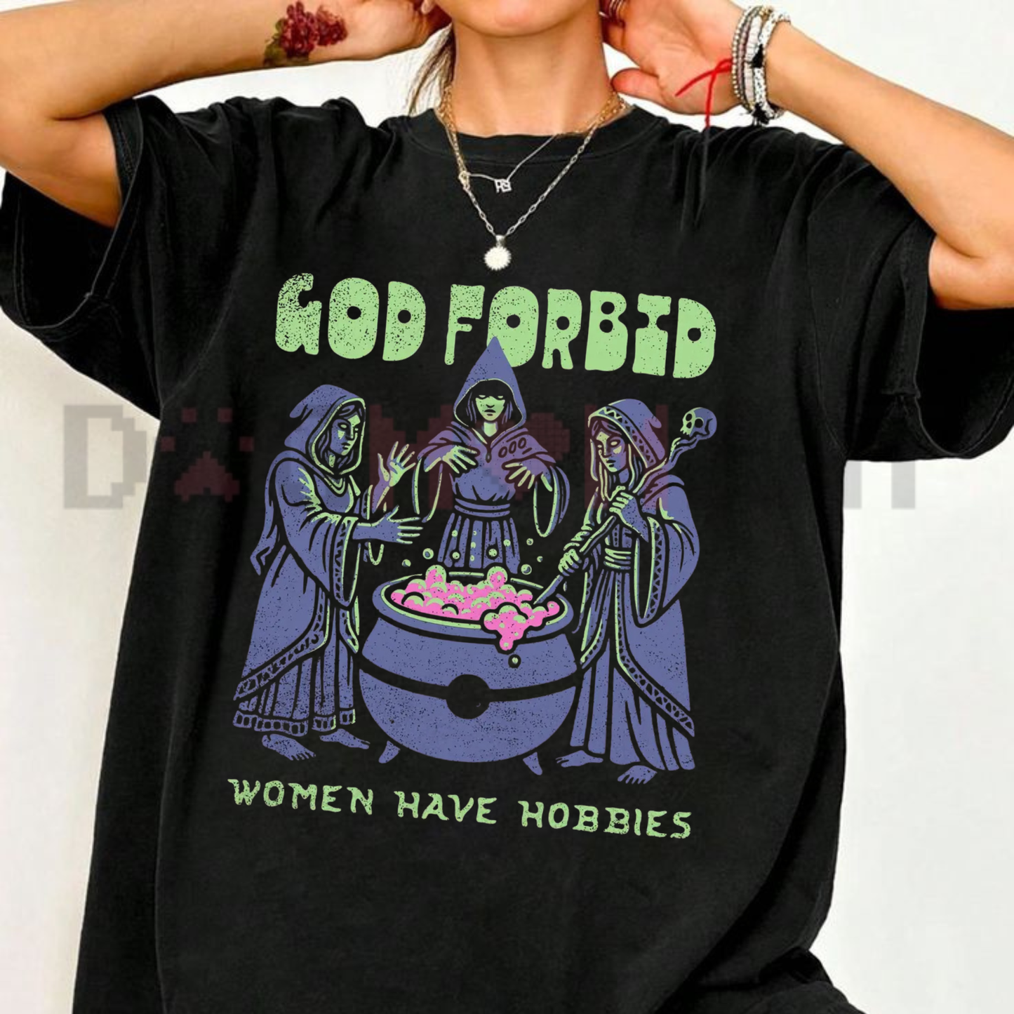 Potions & Passions Cauldron Graphic Tee - Funny Witchy Sarcastic Hobbies Unisex Pure Cotton Shirt