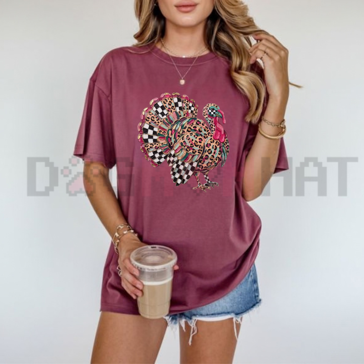 Festive Friction Tee – Leopard & Checkered Turkey Fall Graphic T-Shirt