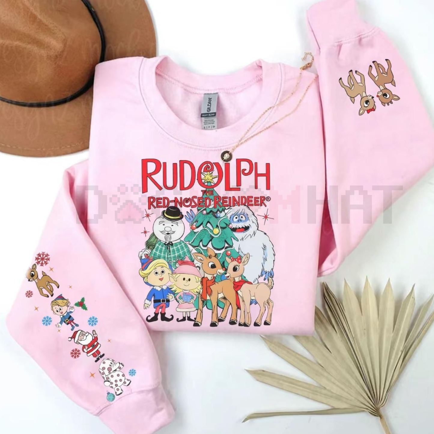 Nostalgic Rudolph Reindeer Crewneck – Unisex Christmas Jumper with Unique Sleeve Graphic