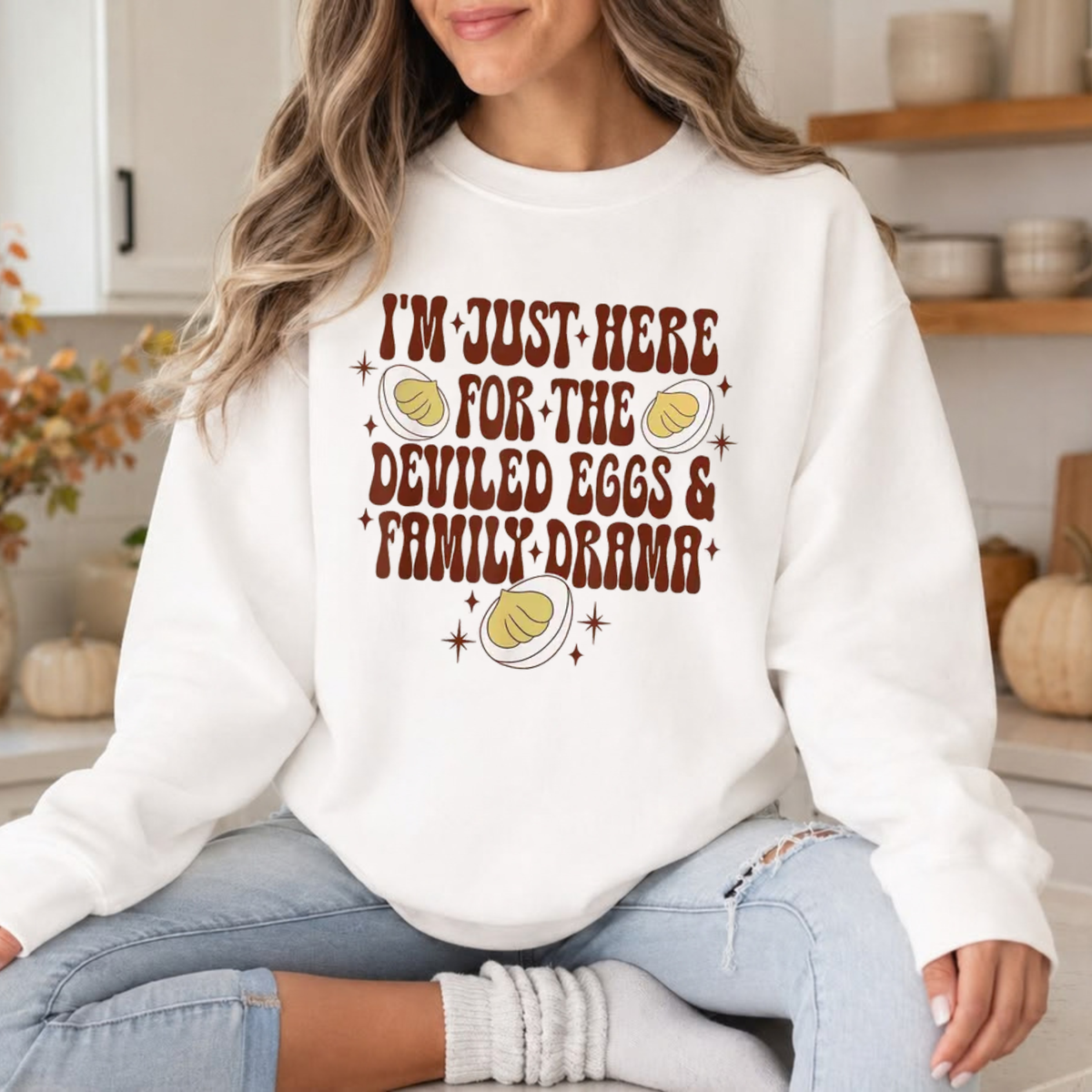 Funny Thanksgiving Deviled Eggs and Family Drama Graphic Sweatshirt