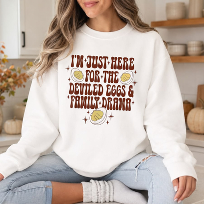 Funny Thanksgiving Deviled Eggs and Family Drama Graphic Sweatshirt