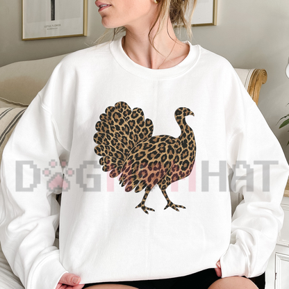 Leopard Print Turkey Thanksgiving Fleece Sweatshirt