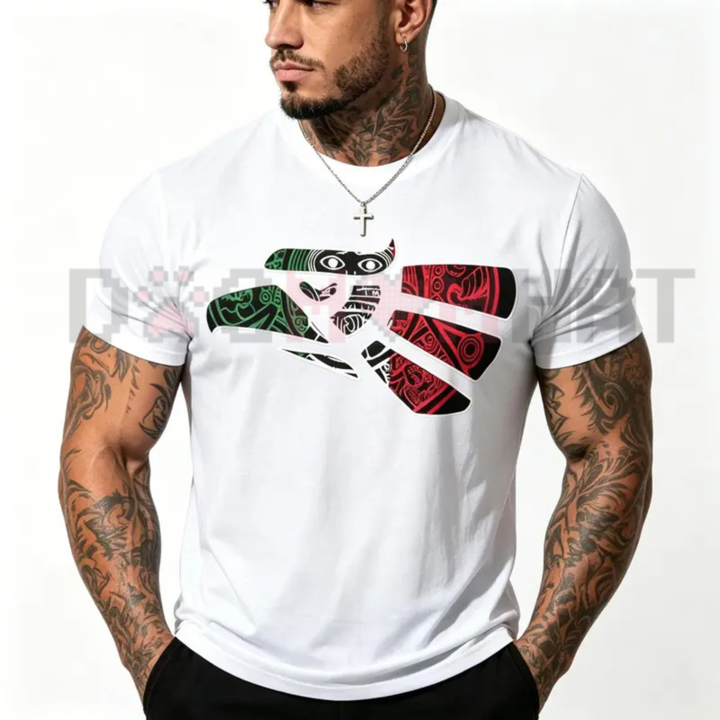 Latino Heritage Mexico Eagle Tribal Art T-Shirt - Cotton Graphic Tee