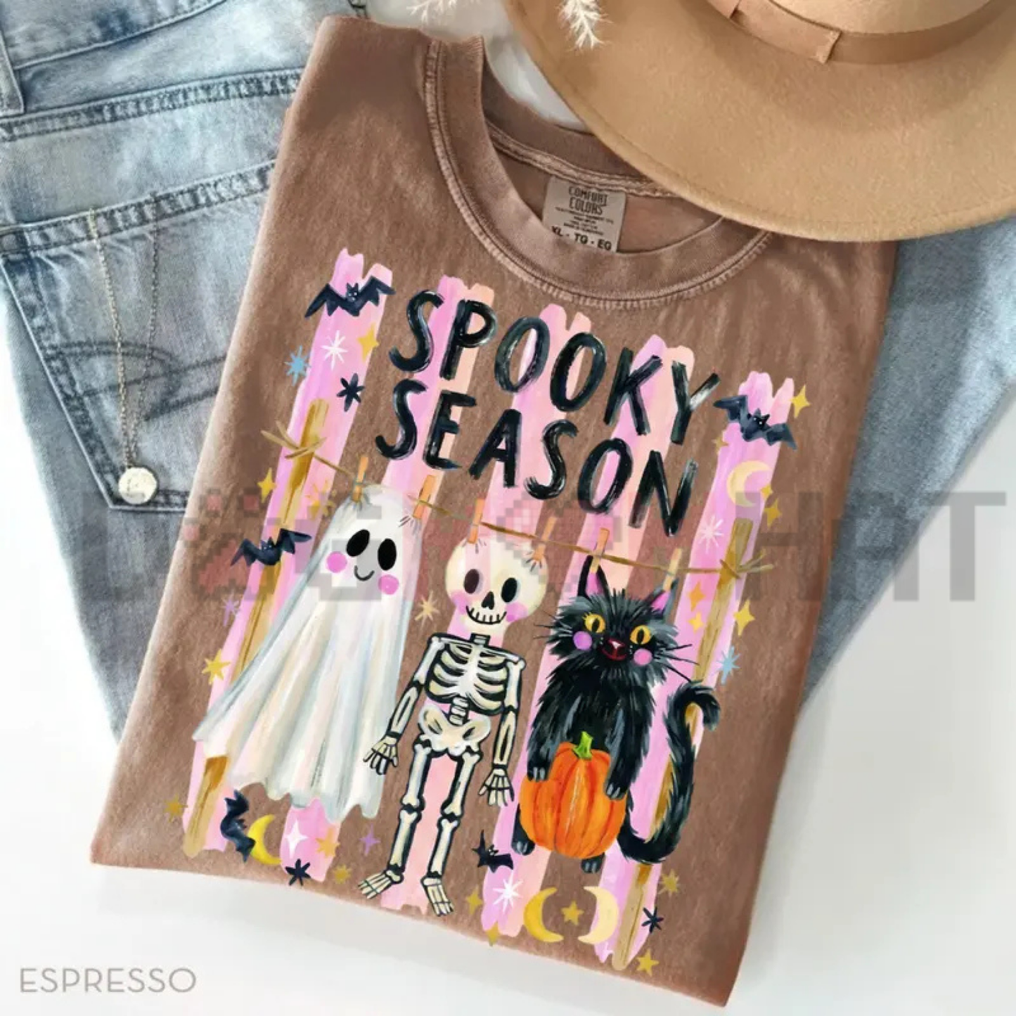 Comfort Colors® Preppy Spooky Season T-Shirt - Coquette Skeleton Black Cat Ghost Tee