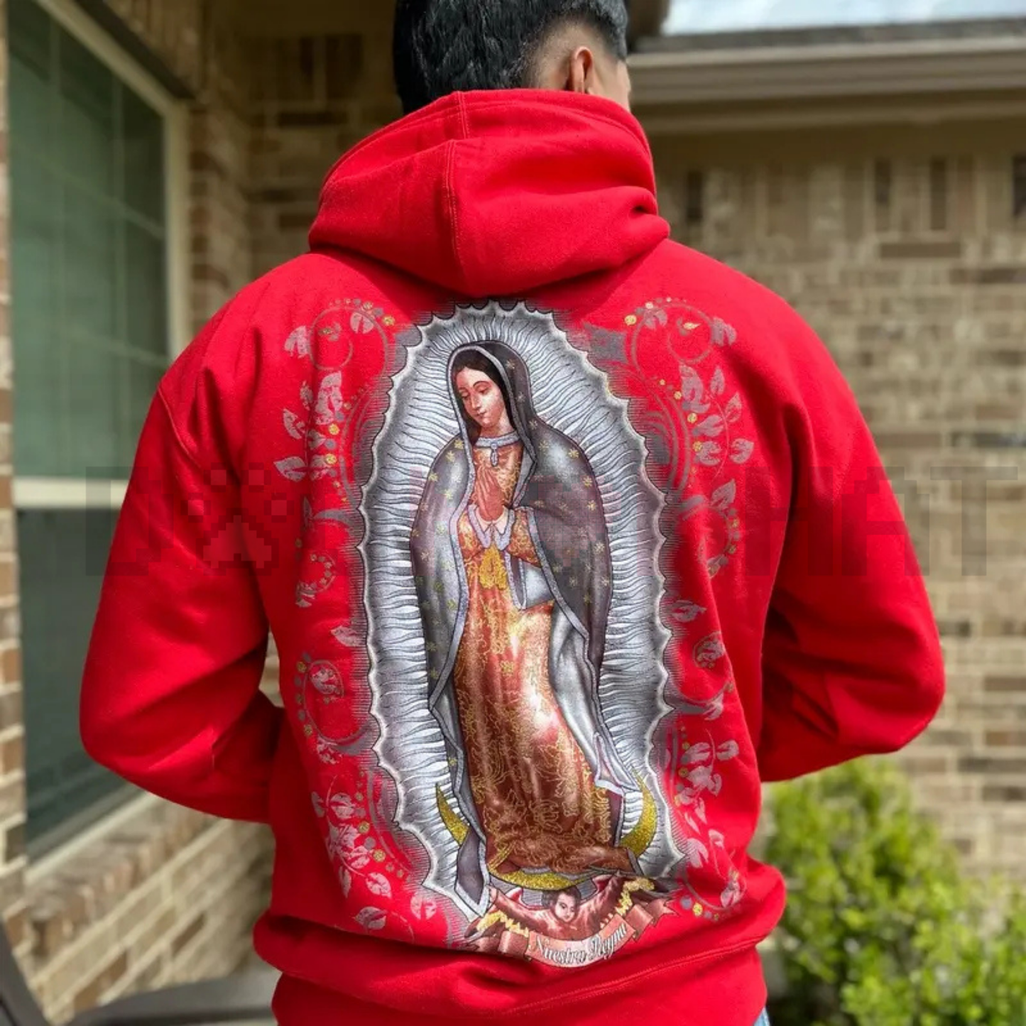 Red Virgen Mary Hoodie – Bold Religious Statement Apparel