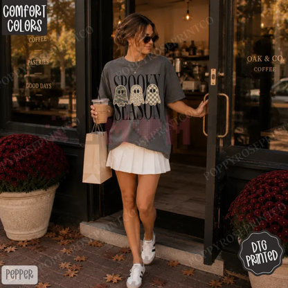 Spooky Season Aesthetic Comfort Colors Tee - Trendy Autumn Halloween Women's Graphic Cotton Shirt