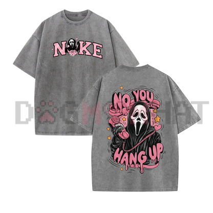 "No You Hang Up" Vintage Acid Wash T-Shirt - Creepy Cute Ghost Y2K Parody Tee