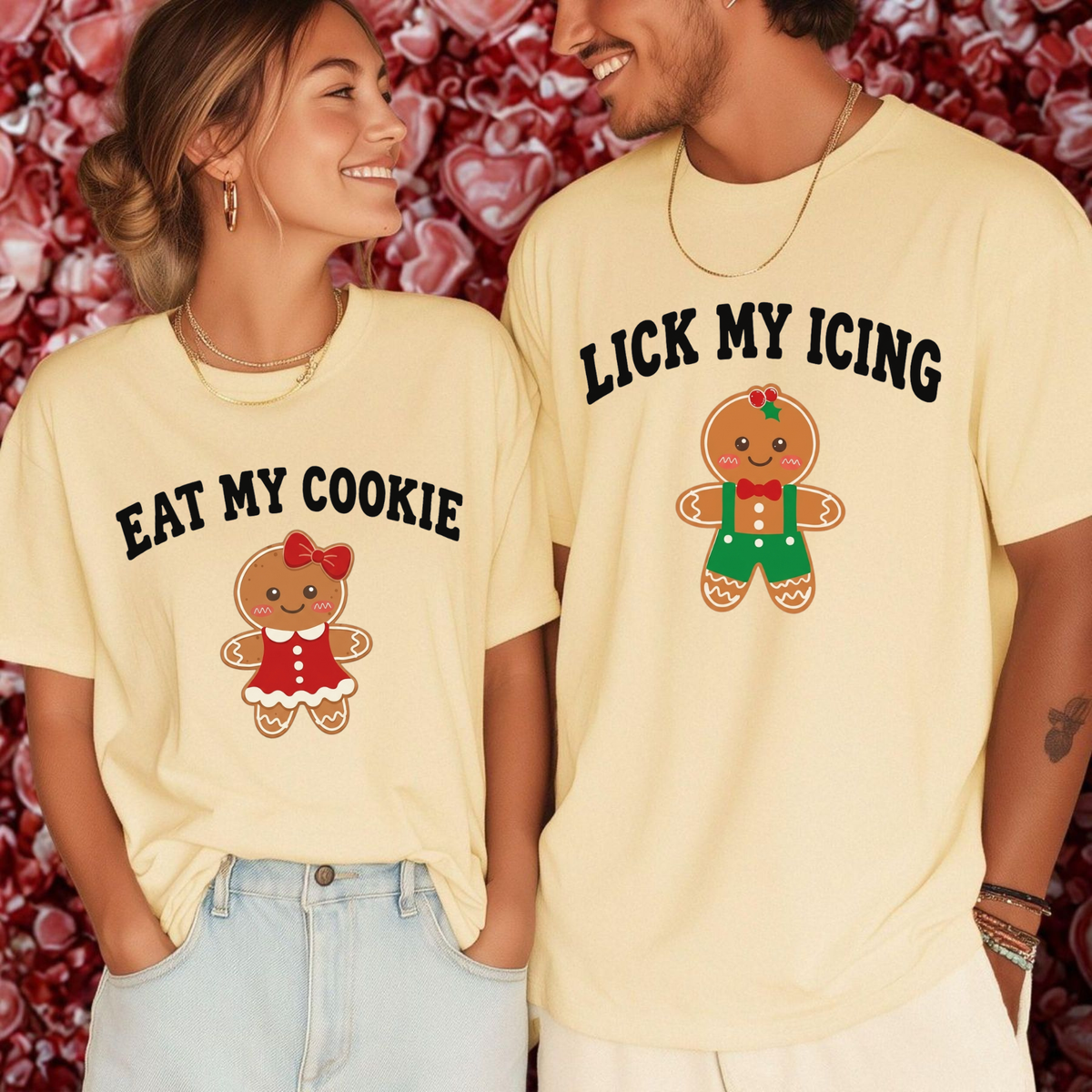 Naughty Nibbles Tee – Inappropriate Gingerbread Matching Couple Christmas Graphic Shirt
