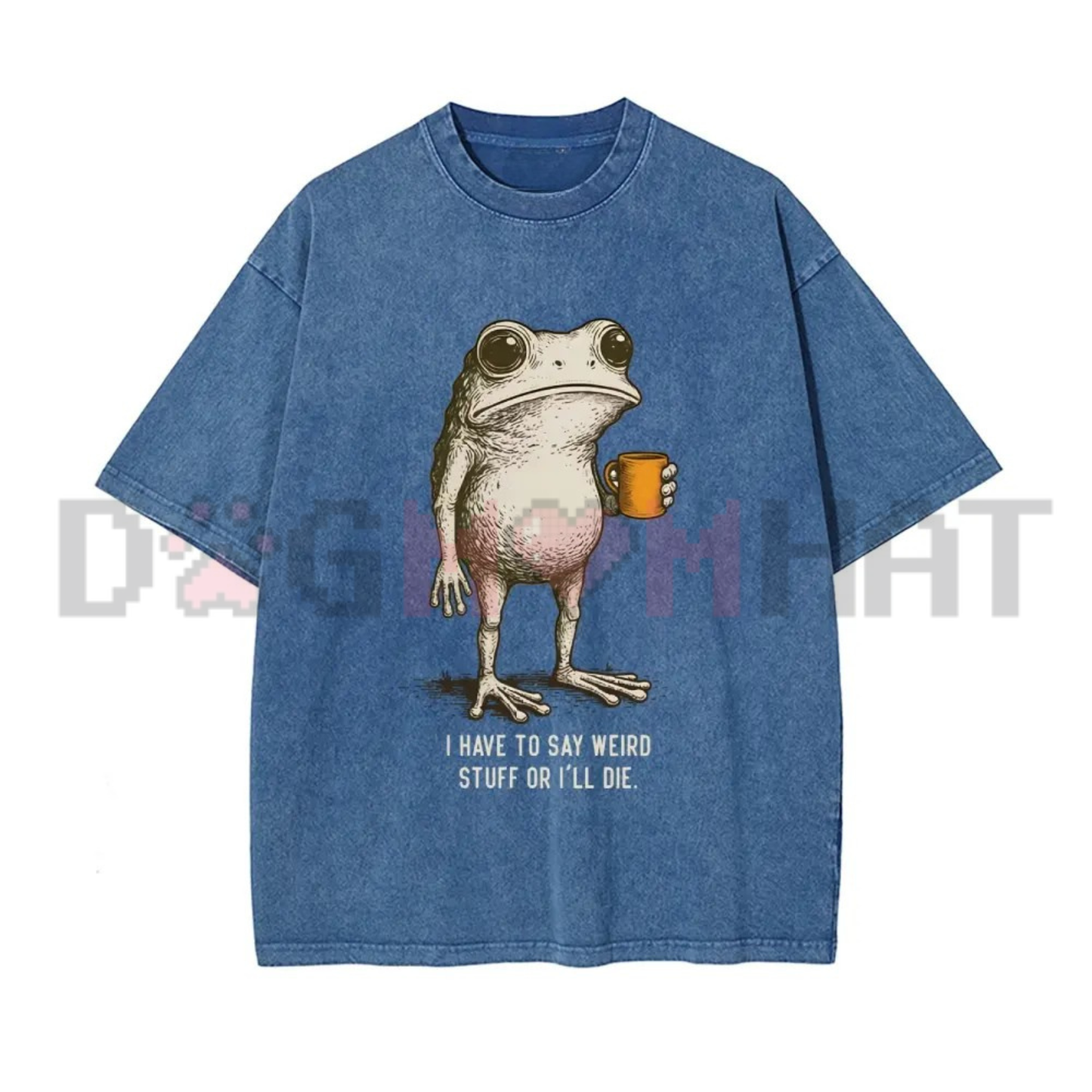 I Have To Say Weird Stuff Funny Frog Graphic Tee - Vintage Washed Soft Cotton Unisex Oversized Streetwear T-Shirt