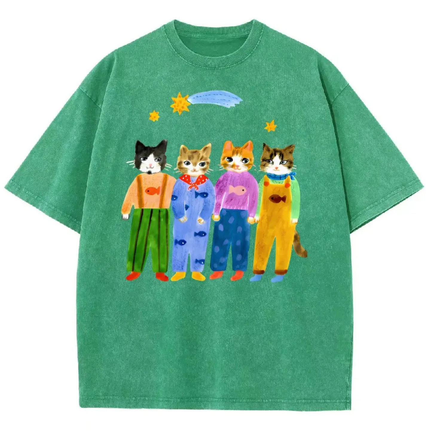 Retro Cat in Denim Overalls T-Shirt