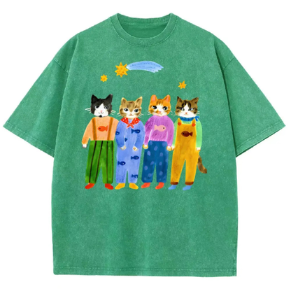 Retro Cat in Denim Overalls T-Shirt