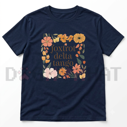 Parke Horizon Tee – "Foxtrots Deltas Tangos" Boho Floral Tactical Graphic T-Shirt