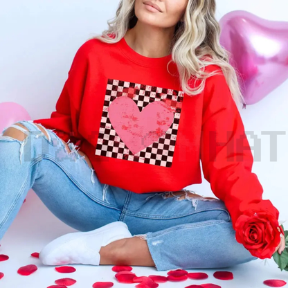 Retro Checkered Heart Sweatshirt