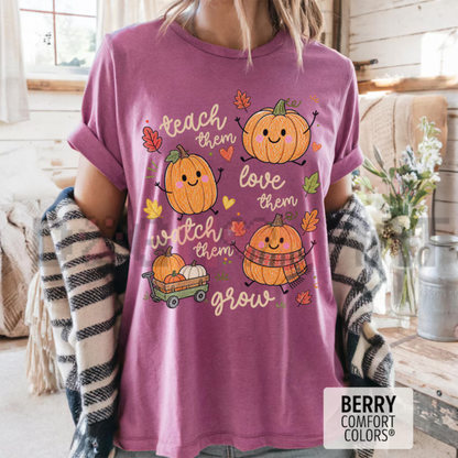 Fall Teacher Shirt: Comfort Colors® "Teach Them" Autumn Pumpkin Thanksgiving Tee