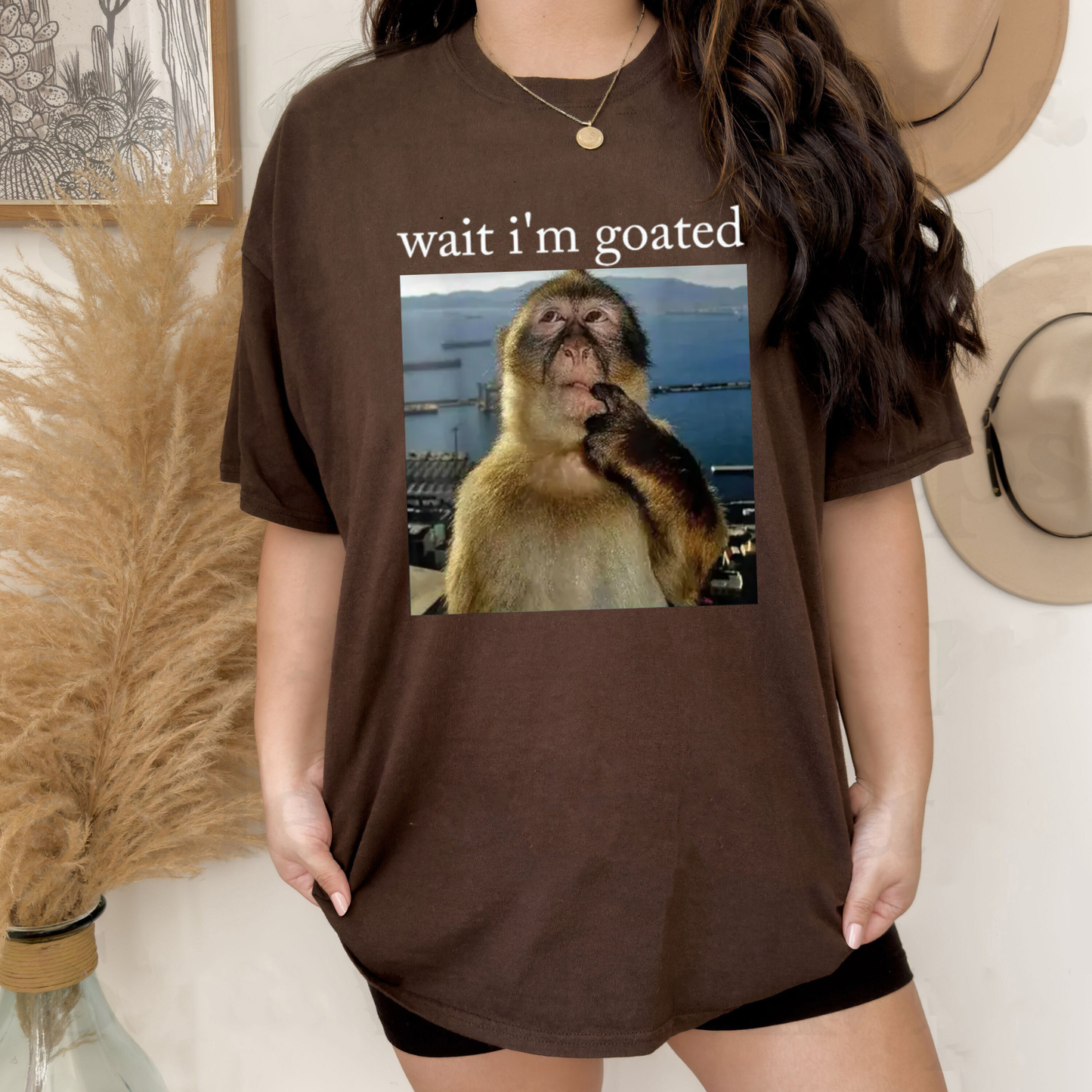 Self-Realization Monkey Meme Graphic Tee - Brainrot "Wait I'm Goated" Unisex Cotton Shirt