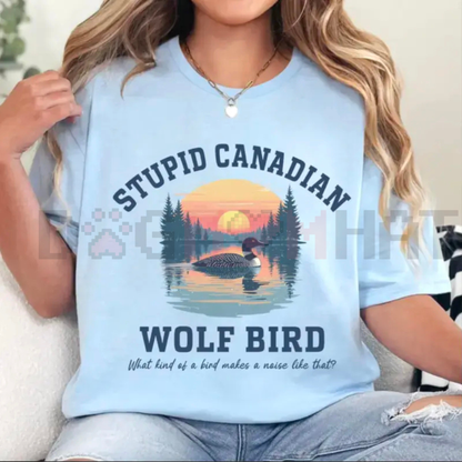 "Stupid Canadian Wolf Bird" T-Shirt – Hockey Romance Inspired Tee, Funny LGBT Hockey Fan Gift, BookTok Sarcastic Sports Romance Graphic Top, Unisex Apparel