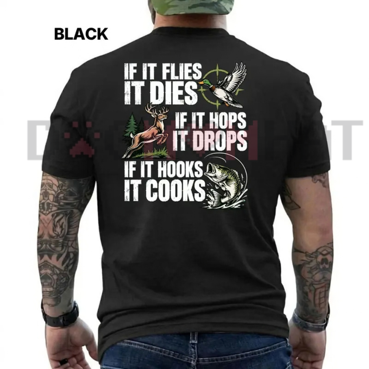 If It Flies It Dies If It Hops It Drops Outdoorsman Graphic T-Shirt