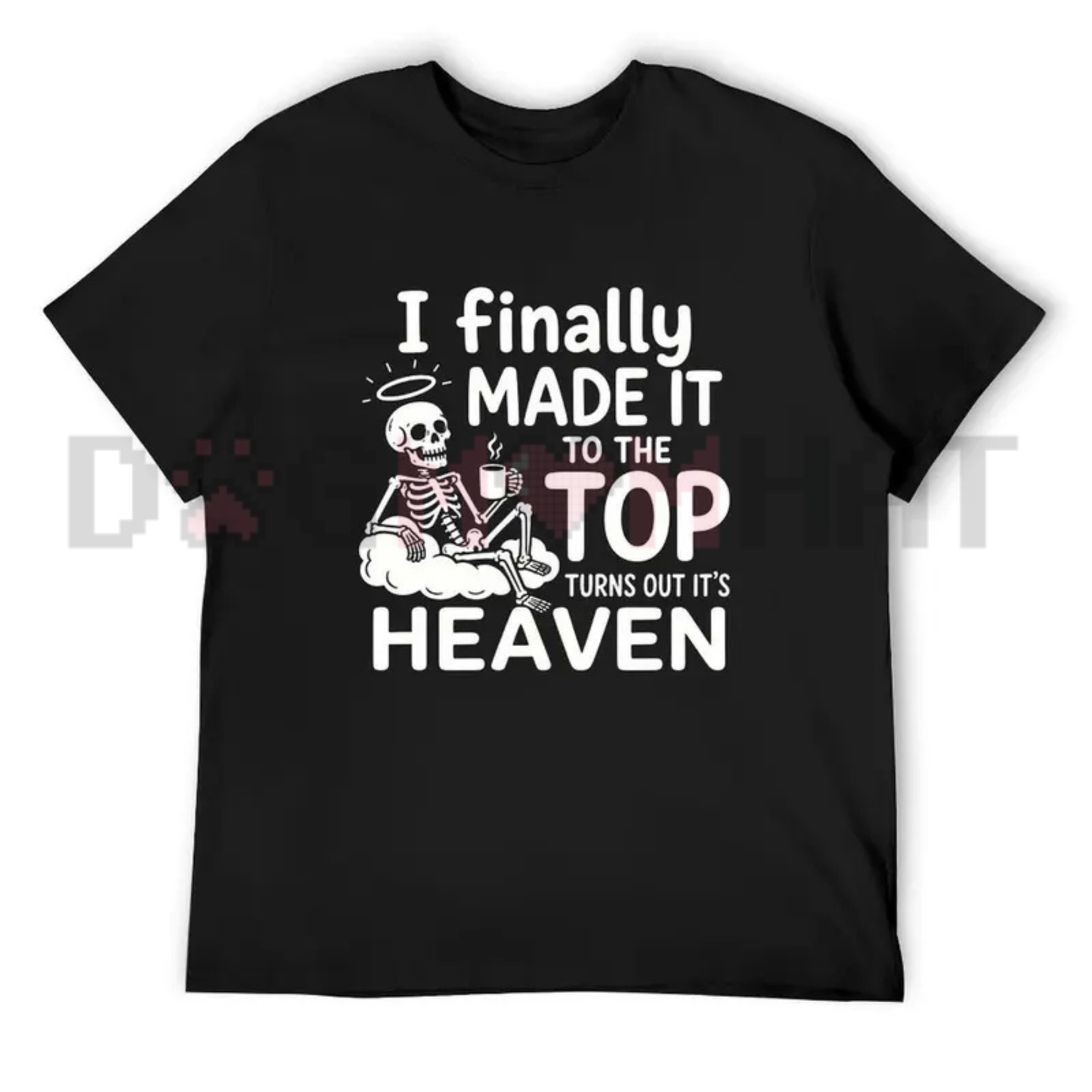 Skeletal Pinnacle Espresso Graphic Tee - Funny Dark Humor Skeleton Heaven Coffee Quote Cotton Shirt