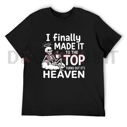 Skeletal Pinnacle Espresso Graphic Tee - Funny Dark Humor Skeleton Heaven Coffee Quote Cotton Shirt