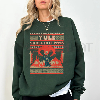 'Yule Shall Not Pass' Balrog Death Metal Font LOTR Ugly Christmas Sweater