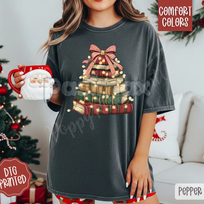 Book Stack Christmas Tree T-Shirt