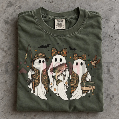 "Fishing Season Ghosts" Camo Ghost Halloween Graphic T-Shirt
