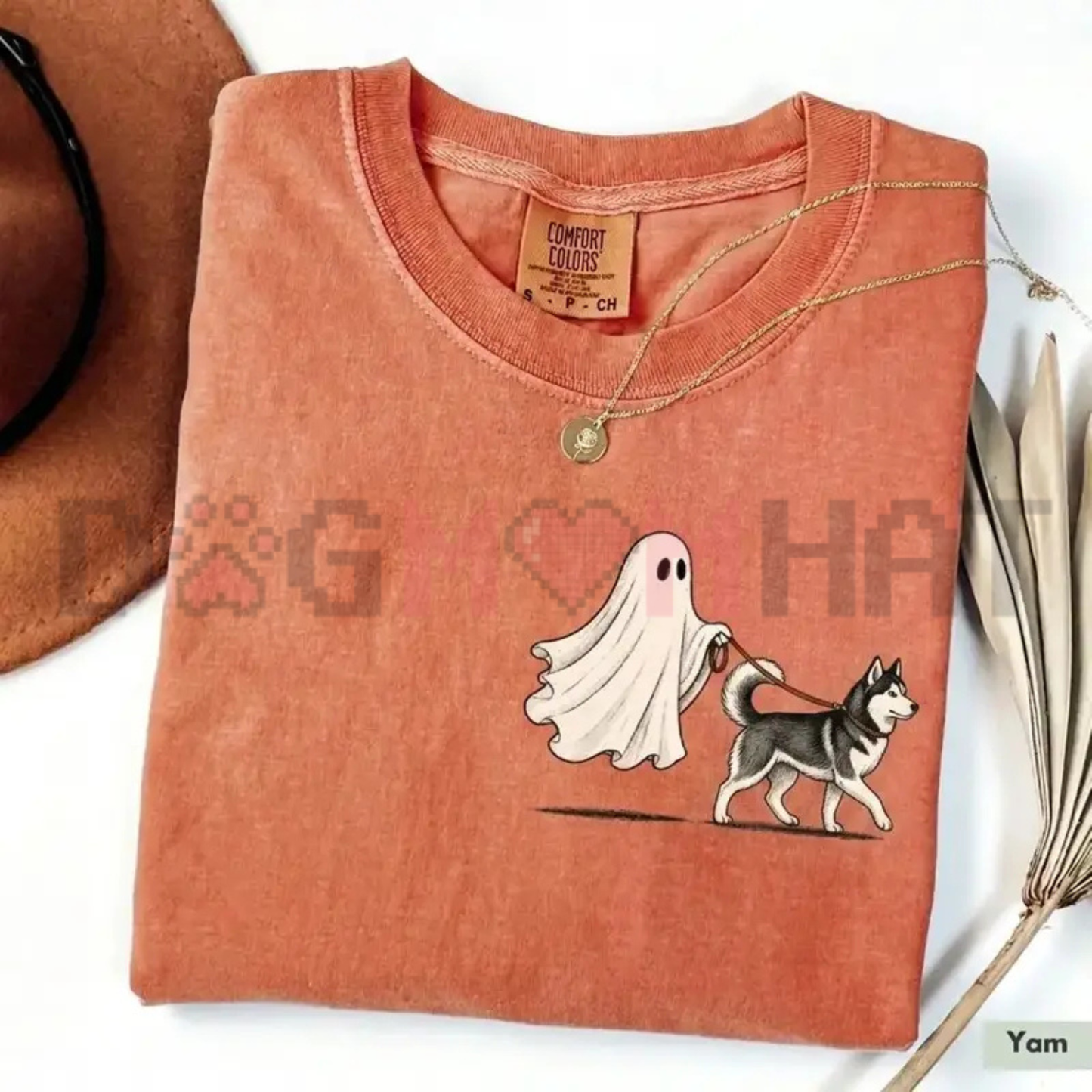 Comfort Colors Ghost Walking Dog Halloween T-Shirt - Cute Personalized Dog Lover Tee