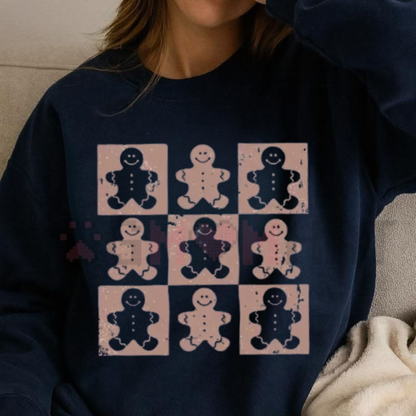 Retro Checkered Gingerbread Man Vintage Christmas Sweatshirt