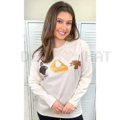 Sparkle Graphic Oversized Thanksgiving T-Shirt – Cozy Boyfriend Long Sleeve Tee