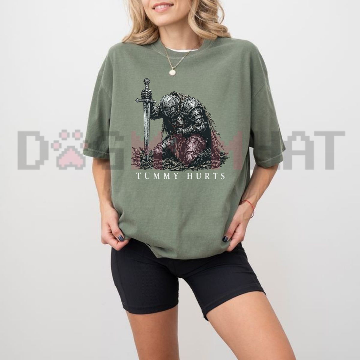 Tummy Hurts Knight Funny Dark Fantasy Graphic T-Shirt