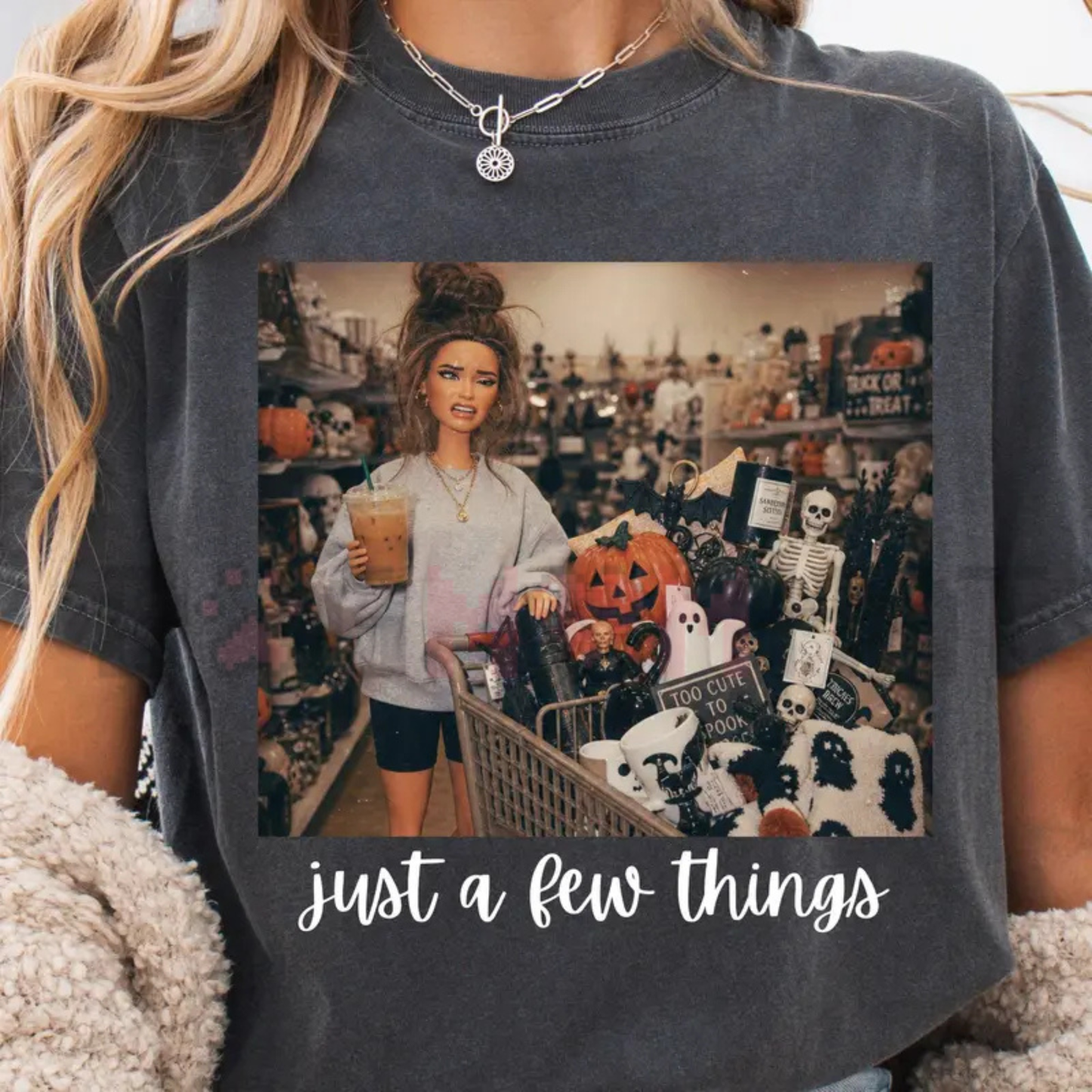 Comfort Colors Just A Few Things Halloween Shirt - Doll Face Spooky Shopping Tee