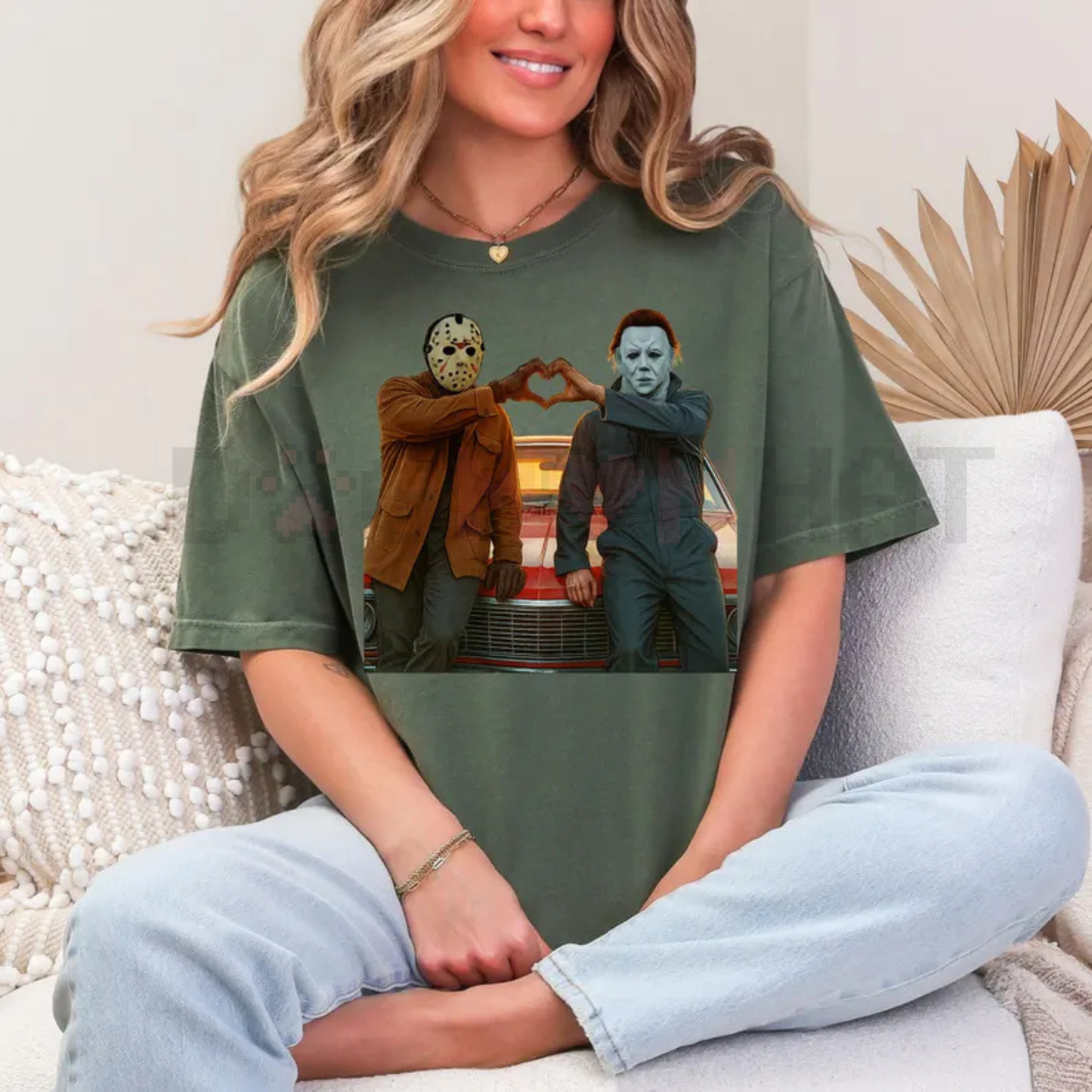90S Vintage Retro Heart Hands Michael And Jason Halloween TShirt
