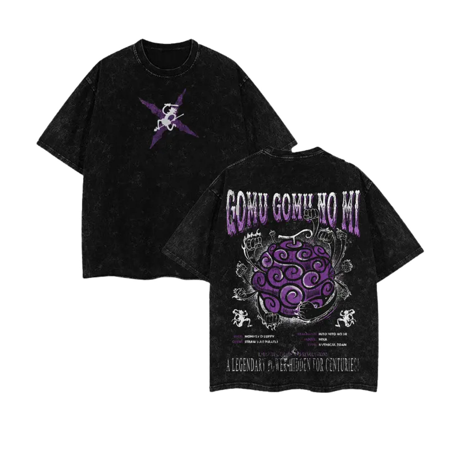 Devil Fruit One Piece Washed Tee Collection – Oversized Anime Graphic Shirt
