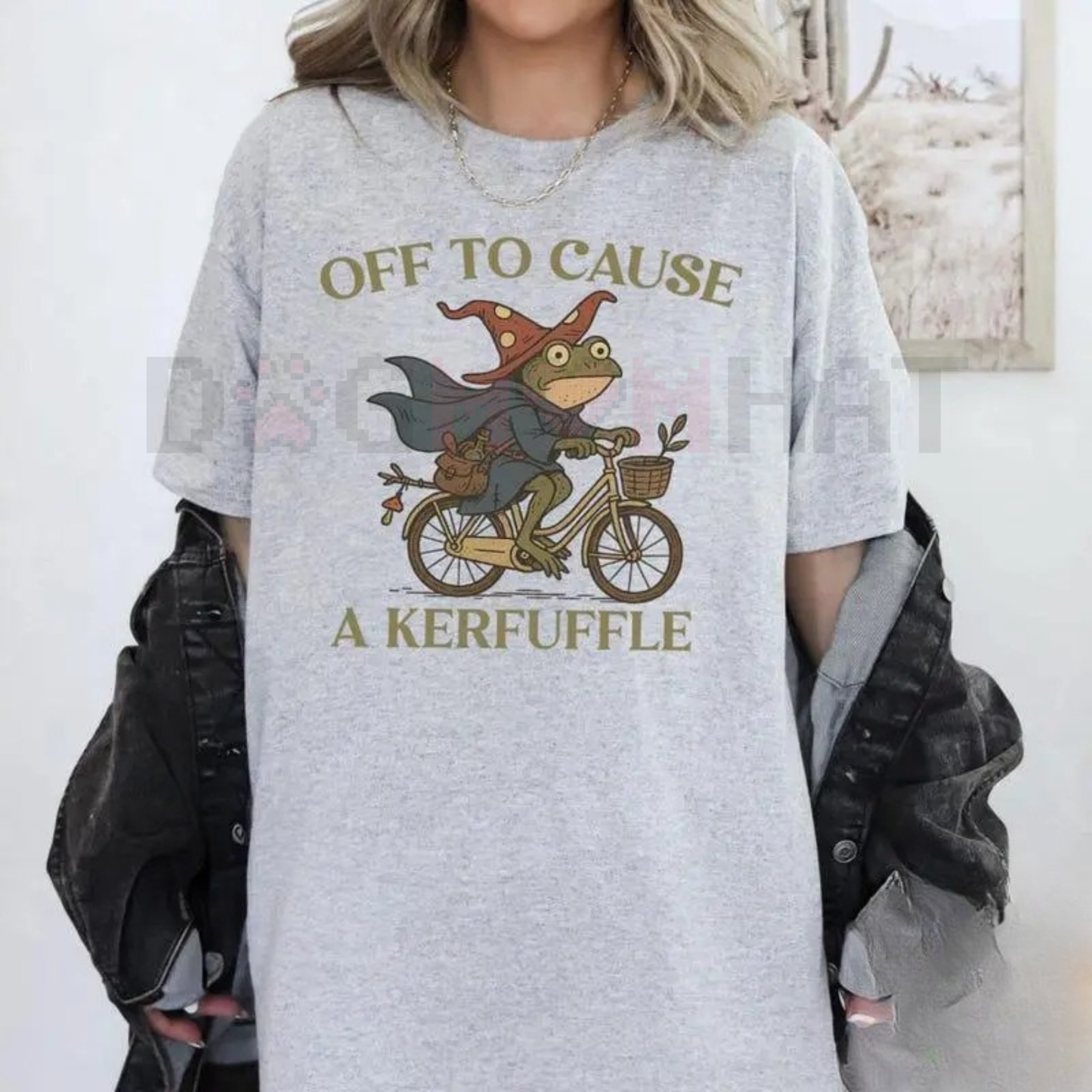 "Off to Cause a Kerfuffle" Defiant Frog Tee – Existential Humor Slogan Shirt