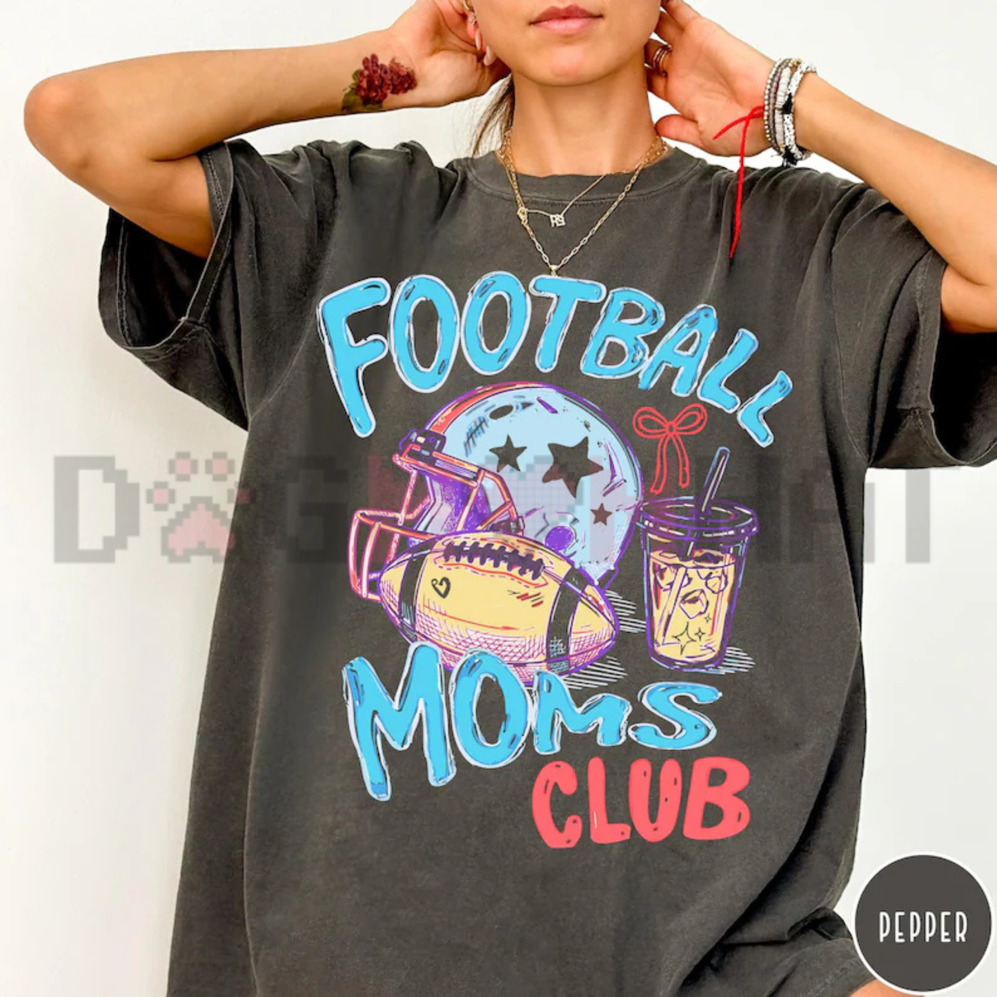 Football Moms Club Comfort Colors T-Shirt - Trendy Gameday Doodle Sports Mom Tee