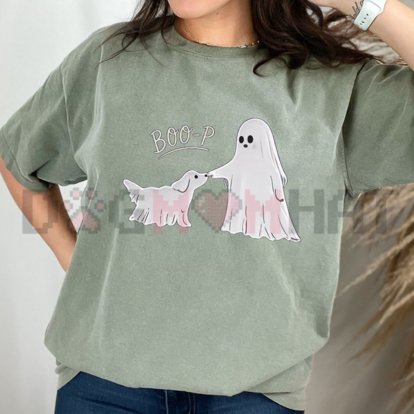 Boo-p Ghost Dog Graphic Tee - Funny Halloween Dog Mom Cute Boop Vintage Cotton Unisex T-Shirt