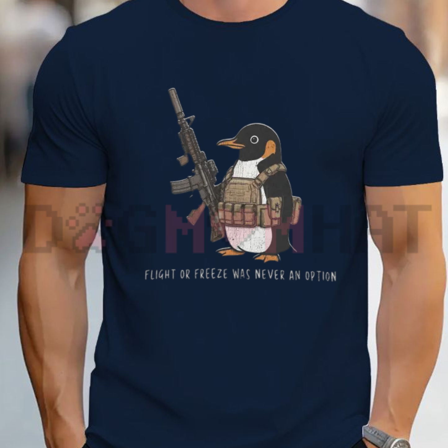 Flight Was Never An Option Graphic Tee - Tactical Armed Penguin Military Funny Cotton Unisex T-Shirt