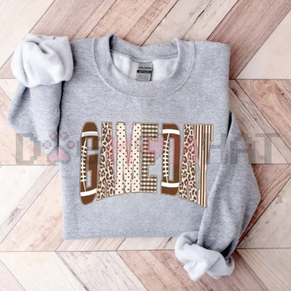 Preppy Game Day Touchdown Football Sweatshirt - Leopard Checkered Gingham Football Mom Soft Cotton Unisex Pullover