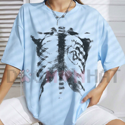 Anatomical Inverted Radiograph Tee – Skeleton Ribcage X-Ray Streetwear Shirt