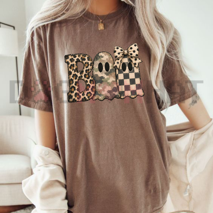 Spooky Safari Glam Tee – Leopard Camo BOO Comfort Colors Halloween Shirt