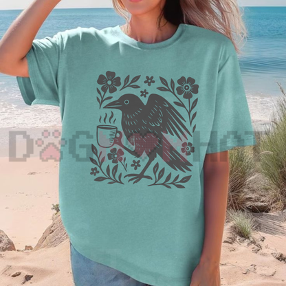 Boho Crow Coffee Graphic T-Shirt