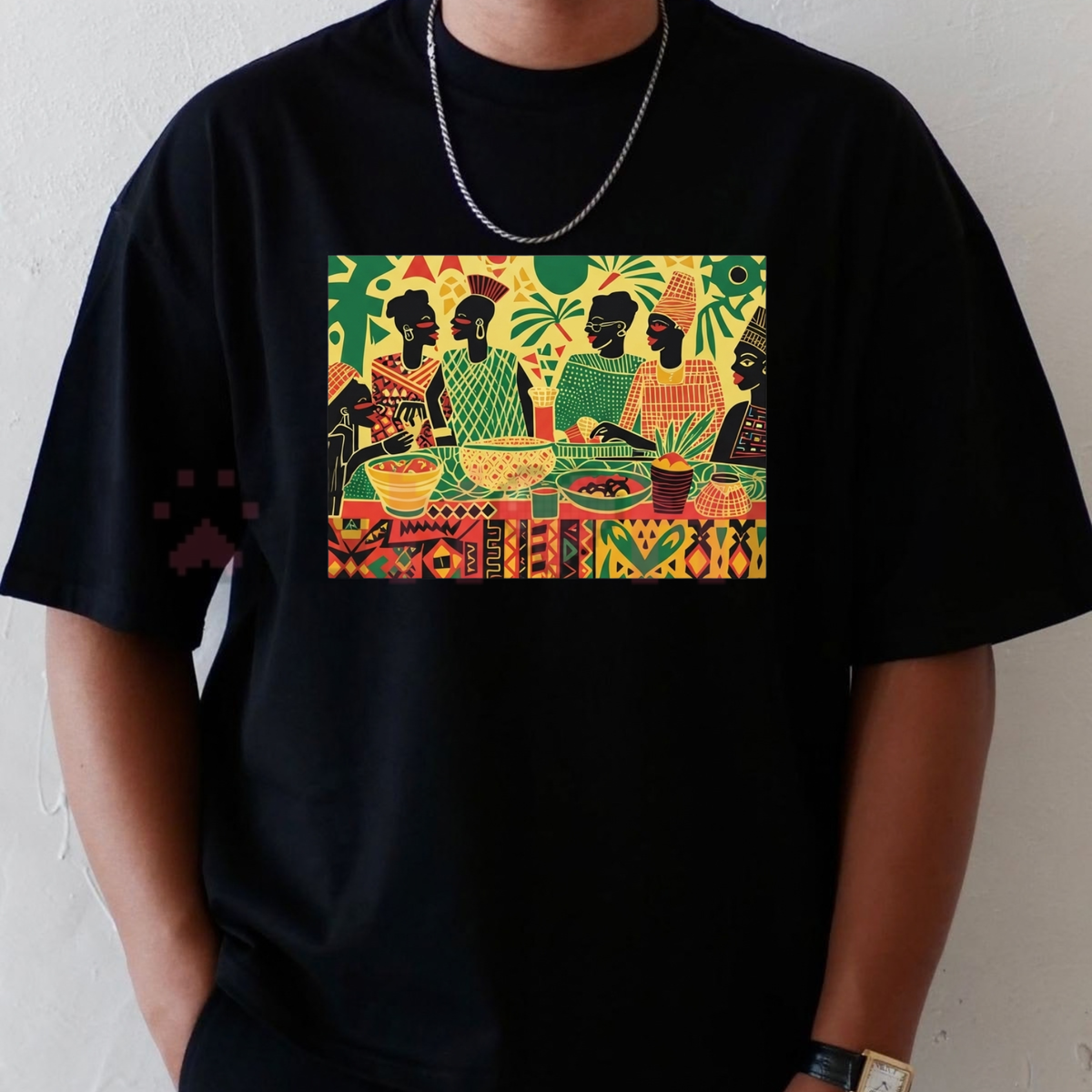West African Dinner Scene Cultural Unity Graphic T-Shirt