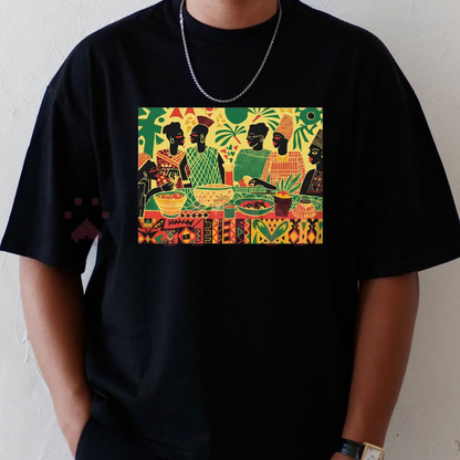 West African Dinner Scene Cultural Unity Graphic T-Shirt