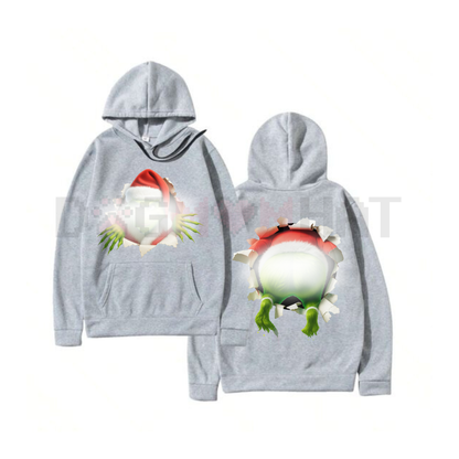 Christmas Movie Character Green Guy Through Hole 2 Sided Graphic Printed T-Shirt Hoodie
