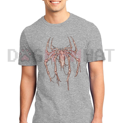 Gothic Arachnid Bones Vintage Graphic Tee - Retro Dark Aesthetic Spider Skeleton Unisex Cotton Shirt