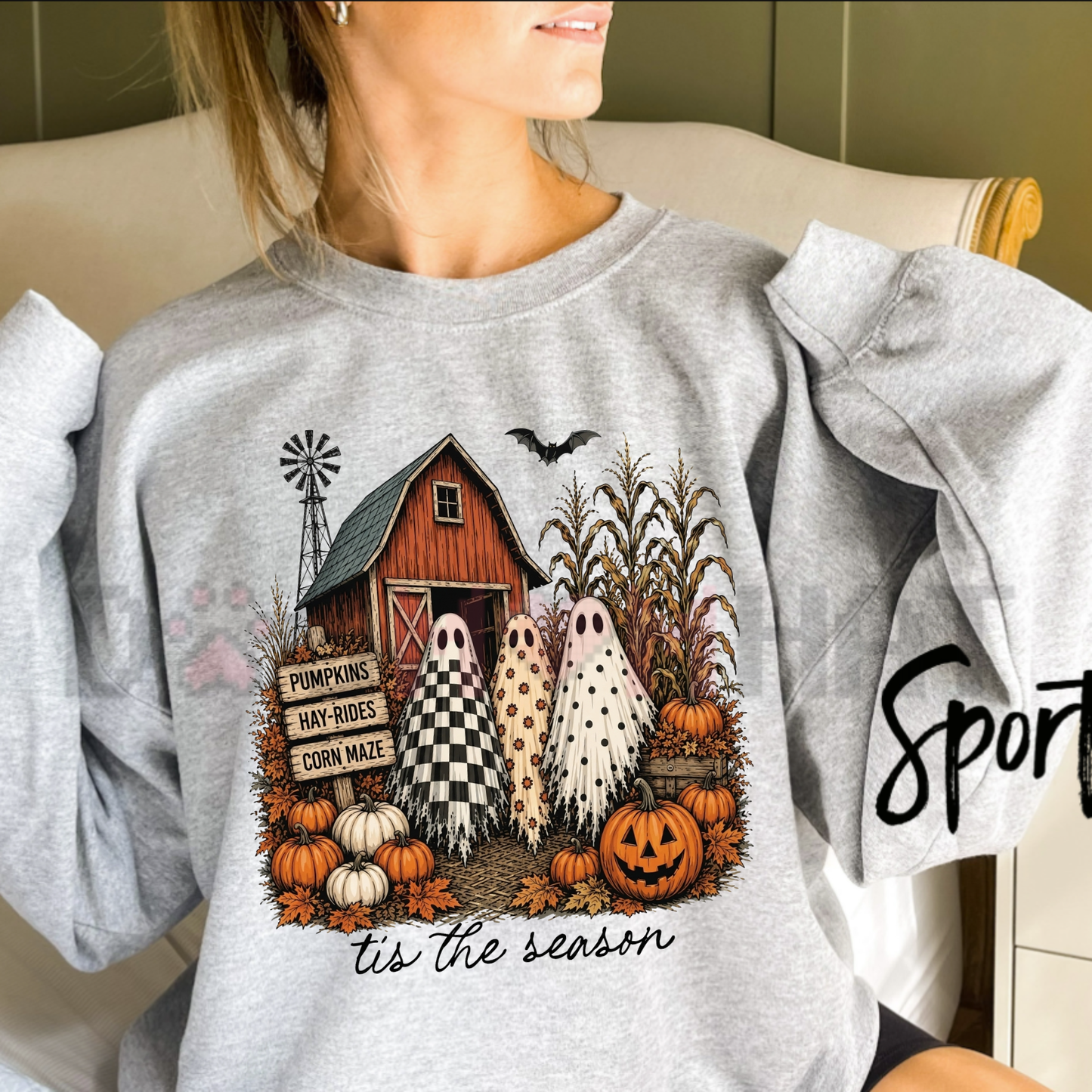 Tis The Season Ghost Trio Sweatshirt - Farmhouse Halloween Pullover