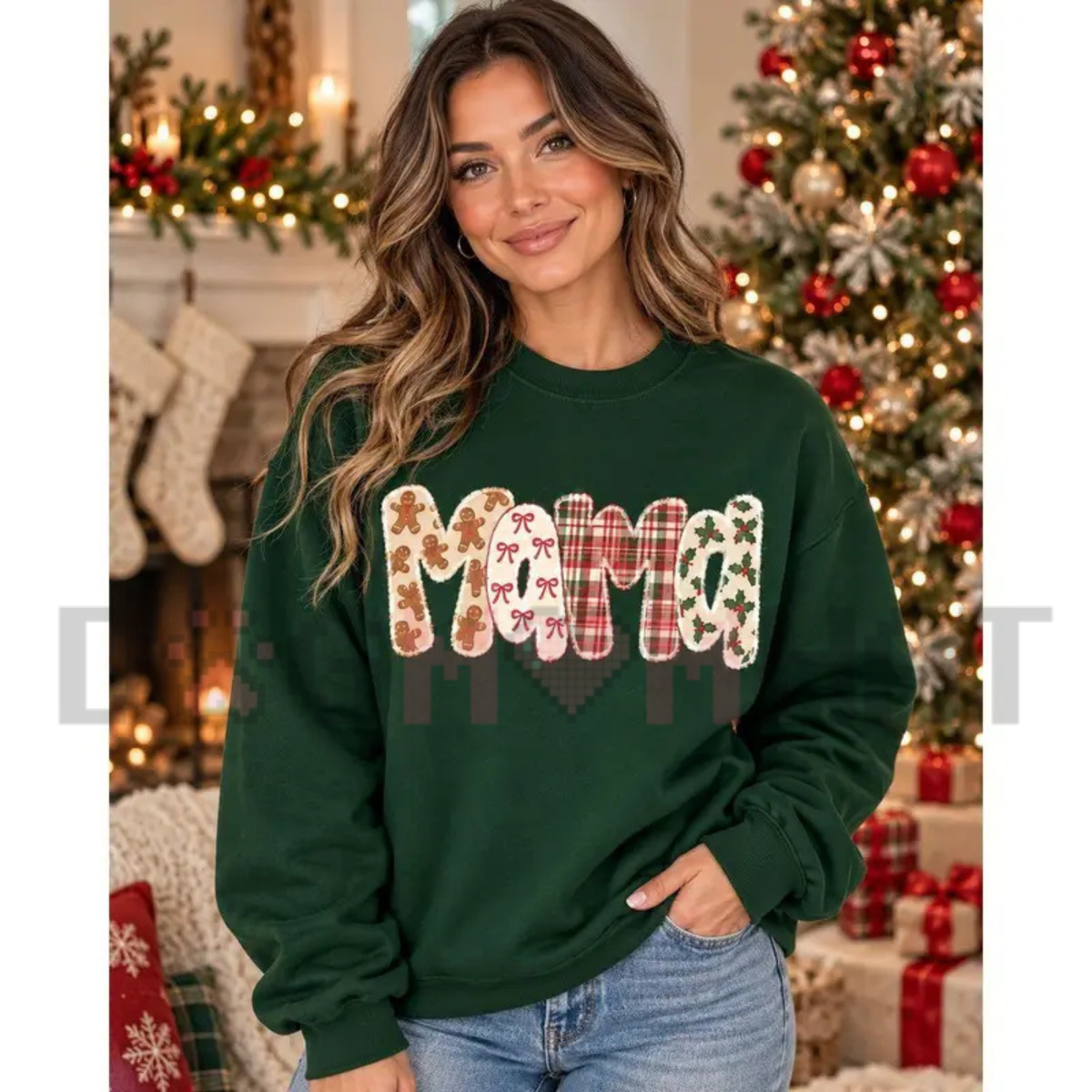 Warm Sugar Cookie Family Crewneck – Personalized Gingerbread Plaid Christmas Sweatshirt